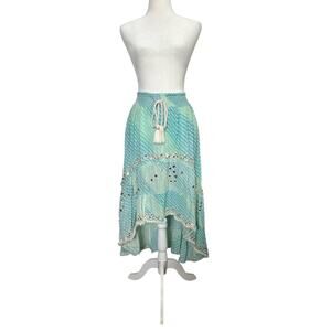 Zury Crochet Hi Low Skirt with Tassel Tie Turquoise